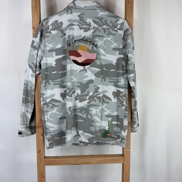 Dear John Camo Embroidered KINDNESS Button Up Jacket #1290 Size SMALL - Picture 4 of 7